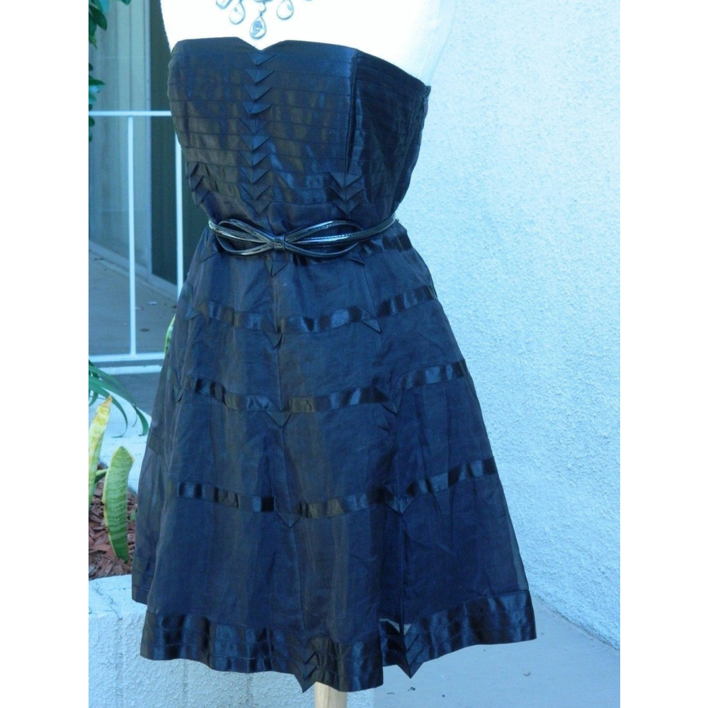 Karen‎ Millen Dress Size 8 Black Strapless Tulle Double Layers Formal Party Mini